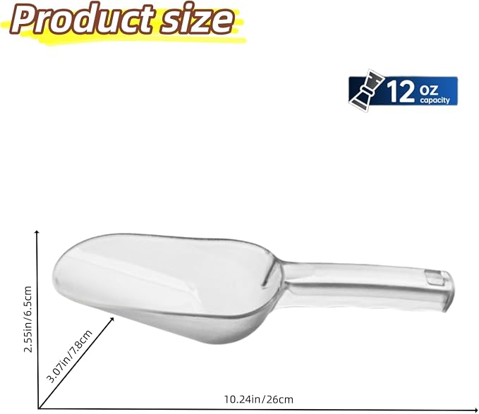 Plastic ice scoop for freezer,ice maker scoop,ice scoopers for ice bucket,Polycarbonate Utility Ice Scoop,12 Oz,Clear,Ergonomic Handle, Applicable to:Ice Maker,Ice Cream,Pets Food,Coffee Beans(1 pcs)M