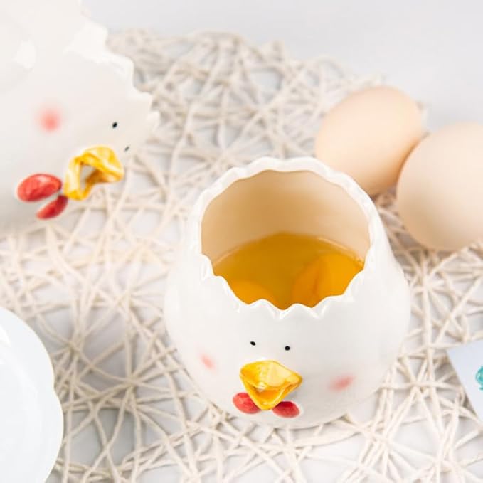 Luxshiny Chick Shape Egg Separator Ceramic Kitchen Tool 3.34X3.34X3.14In Egg Yolk White Splitter for Cooking Baking Home and Cafe Use