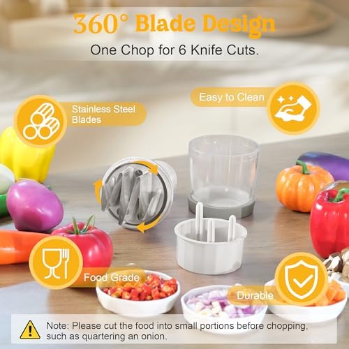 Food Chopper, Vegetable Chopper with Container, Onion Chopper Vegetable Cutter, Manual Veggie Chop Handheld Food Chopper for Garlic, Nut, Stainless Steel Blades, Dishwasher Safe, Easy to Clean, White