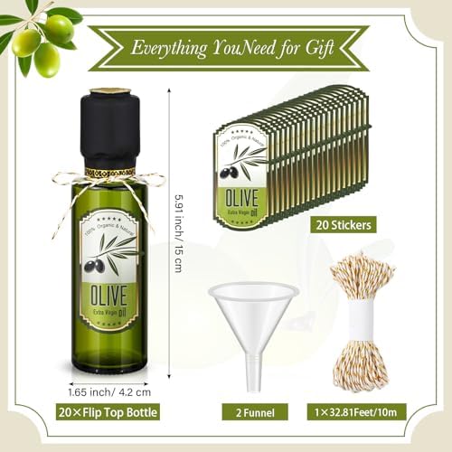 Reallnaive 20 Pcs 4oz Mini Olive Oil Bottles Bulk, Circle, Dark Green