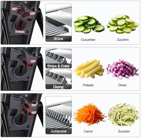 Safe Mandoline Slicer for Kitchen, 6 in 1 Vegetable Chopper, Potato Slicer