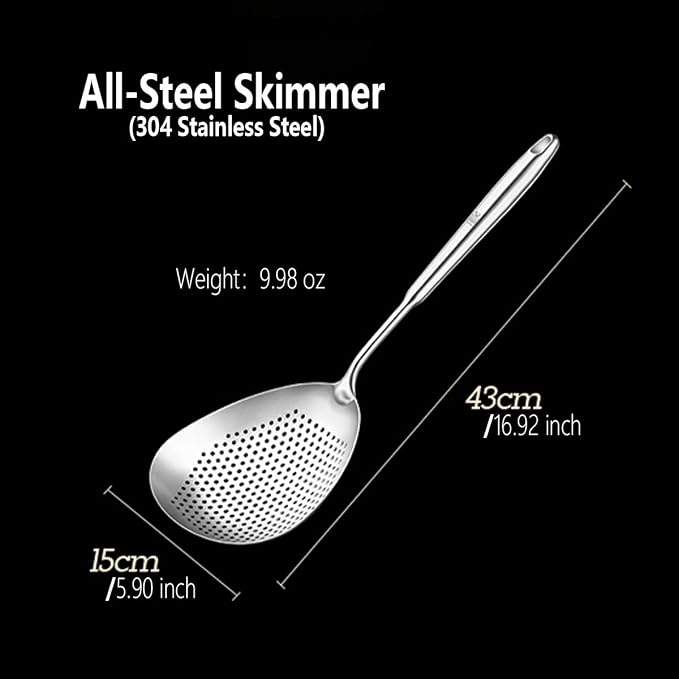 SiXi SS 304 Stainless Steel Kitchen Skimmer Slotted Spoon,Strainer Ladle with Handle for Pasta,Spaghetti,Frying Food and noodles Colander