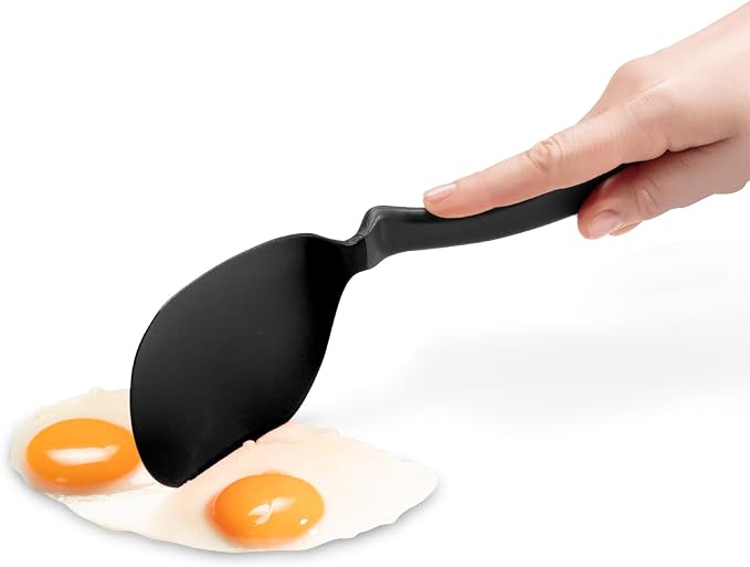 Dreamfarm Chopula Non-Stick-Safe Super-Flexible Sit-Up Spatula with Strong Flat Edge to Separate Food - 12" Black | Non-stick cookware safe, heat resistant, thin, flexible flipper, turner and food chopper with sit-up, no-mess handle, 12"