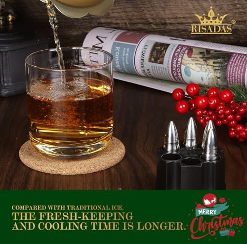 Stocking Stuffers for Dad - Whiskey Stones Silver - Christmas Gifts for Men