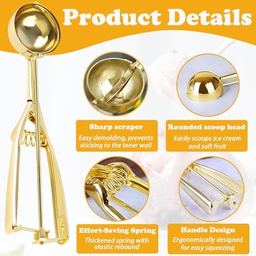 Ice Cream Scoop with Trigger Release, 304 Stainless Steel Cookie Scoops for Baking & Food Prep, Easy to Clean Dishwasher Safe Scooper for Ice Cream, Cookie Dough, Cupcakes, Fruit and Meatballs（S)