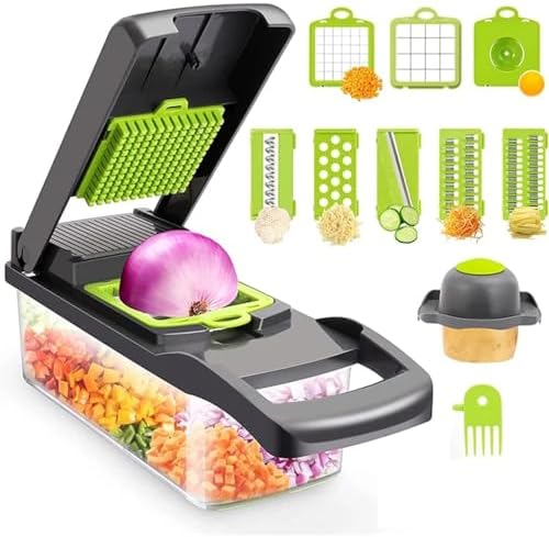 16 in 1 Vegetable Chopper with Container, Multifunctional Veggie Chopper and Mandoline Slicer, Food Chopper with Container, Onion Cutter, Vegetable Dicer and Slicer Kitchen Tool for Easy Meal Prep