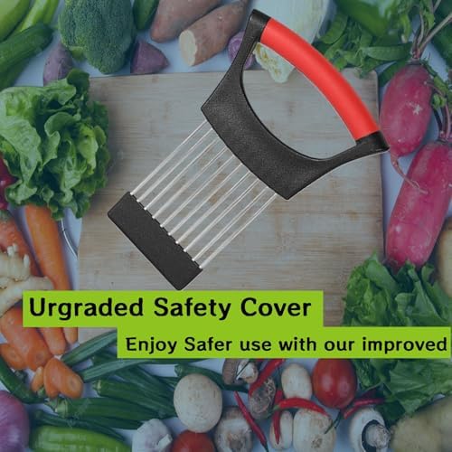 Upgraded Stainless Steel Lemon Slicer Onion Cutter, Onion Holder for Slicing, Vegetable Cutter Kitchen Chopper Slicing Assistant Tool for Potato and Tomato Avocados Eggs Meat (1, Black Red)