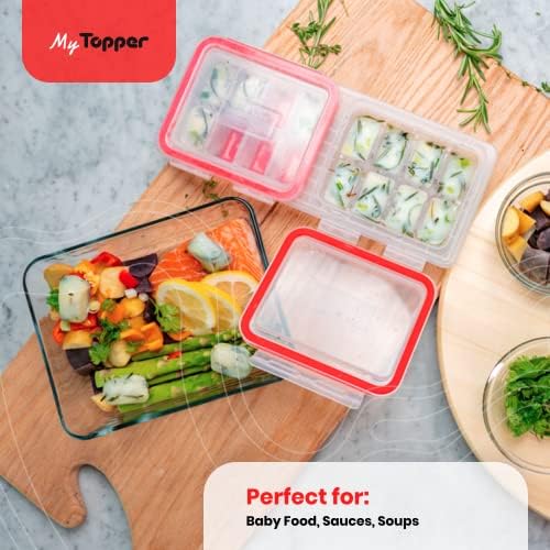 IceTopper Plus Ice Cube Tray with 2 Attached Lids - Easy Release Ice Cube Molds, 16 Cubes per Tray, Stackable & Dishwasher Safe, 100% Food Grade Materials, BPA Free & Recyclable