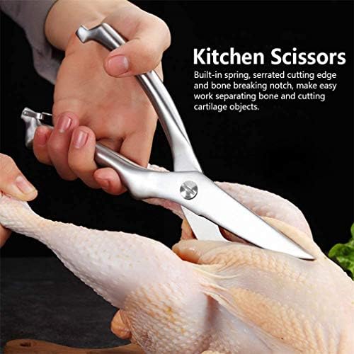 Poultry Shears, Heavy Duty Stainless Steel Kitchen Shears Premium Spring Loaded Food Scissors with Non-slip Handle and Safety Lock, for Cutting Bone, Chicken, Meat, Fish, Seafood, Vegetables