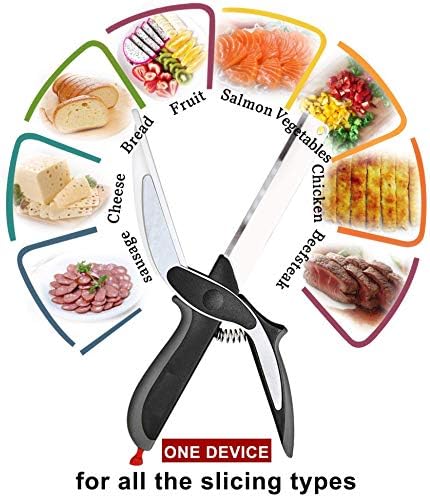 Clever Food Chopper Universal Scissors Kitchen Food Cutter Chopper Clever Kitchen Knife Clever Multipurpose Food Scissors Stainless Steel Vegetable Slicer (6 in 1, Orange and Black)