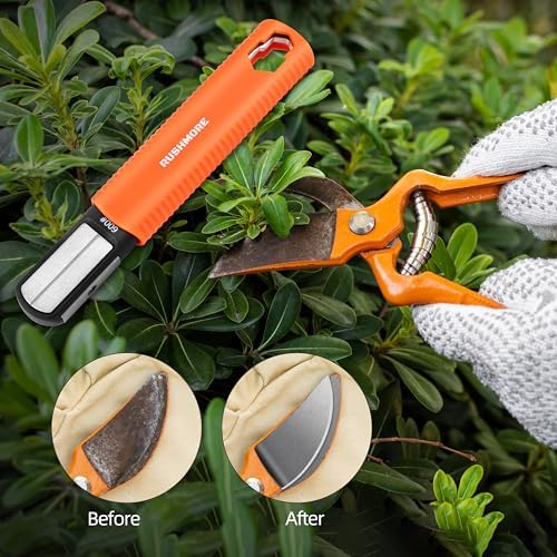 RUSHMORE Garden Tool & Knife Sharpener, 5-in-1 Multipurpose Carbide & Ceramic Blades for Pruners, Loppers, Hedge Shears, Scissors, Axes, Machetes & Lawn Mower Blades – Repairs & Hones Edges