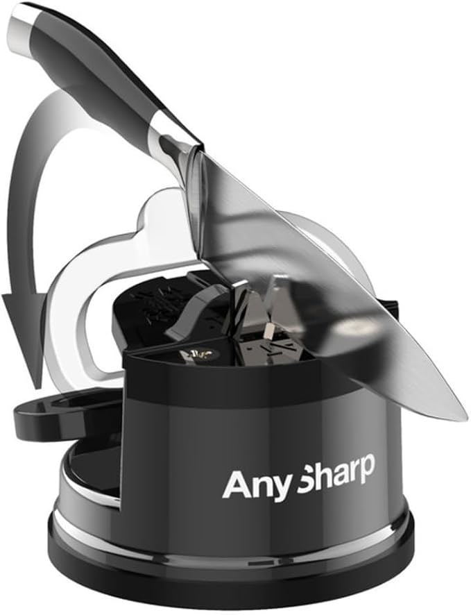 AnySharp – CHEF – Hands Free Knife Sharpener - Easy to Use Sharpening Tool with PowerGrip Suction Base and 20-Degree Pre-set Angle - For All Knives: Chef’s, Serrated, and Hardened Steel - Wolf