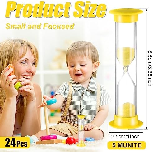 24 Pcs 5 Minute Sand Timer Plastic Hourglass 5 Min Visual Timer Mini Classroom Small Shower Hourglass for Teacher Classroom School Must Haves Supplies Egg Sand Clock Kids Time Management(Yellow)