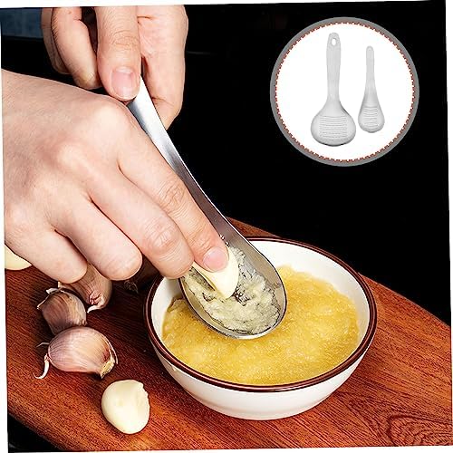 Garlic Press 2pcs Garlic Ginger Fruits Root Vegetable Grater Spoon Stainless Steel Mincer Masher and Crusher for Kitchen Tool Rolling Pin