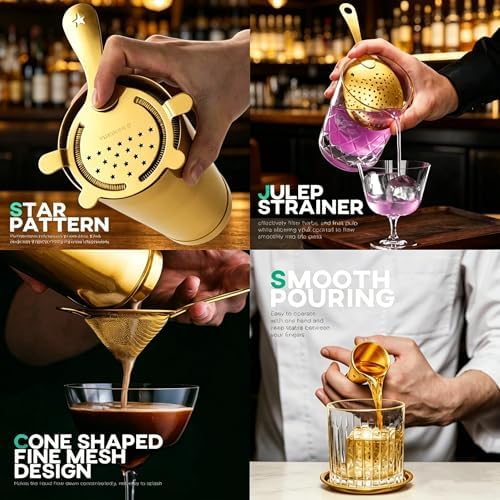 Homestia 5 Pcs Cocktail Strainer Set, Stainless Steel Bar Tools Set, Gold