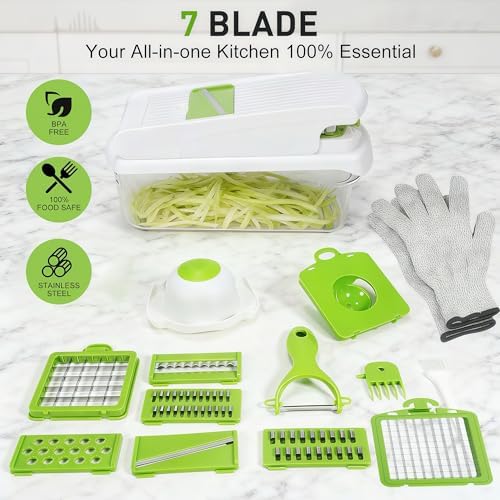 7 Blades Adjustable Mandoline Slicer, Multifunctional Veggie & Fruit Cutter
