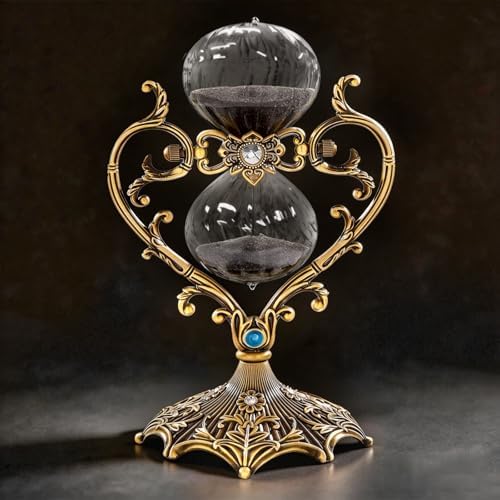 30 Minute Sand Timer, Unique Love Style 360° Rotating Brass Hourglass, Metal Engraving Antique Sand Clock 30 Minnutes for Gifts, Wedding, Home, Desk, Office Decorative (Black)