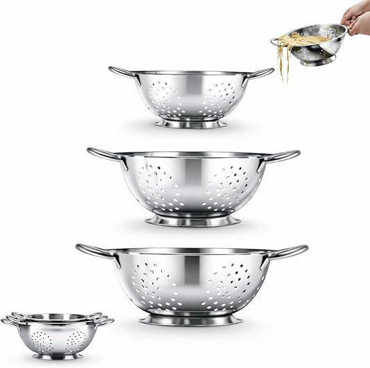 Amco 3-Piece Stainless Steel Colander Set - Silver, Set of 3