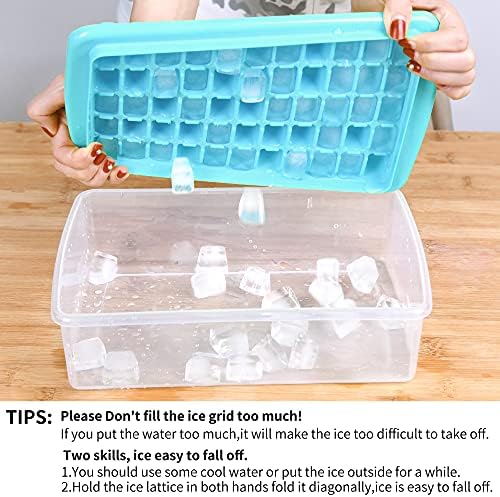 Ice Cube Tray with Lid and Bin for Freezer, Easy Release 55 Nugget Ice Tray with Cover, Storage Container, Scoop. Perfect Small Ice Cube Maker Tray & Mold. Flexable Durable Plastic, BPA Free