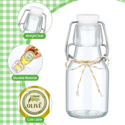 Queekay 20 Pack Mini Swing Top Glass Bottles with Labels