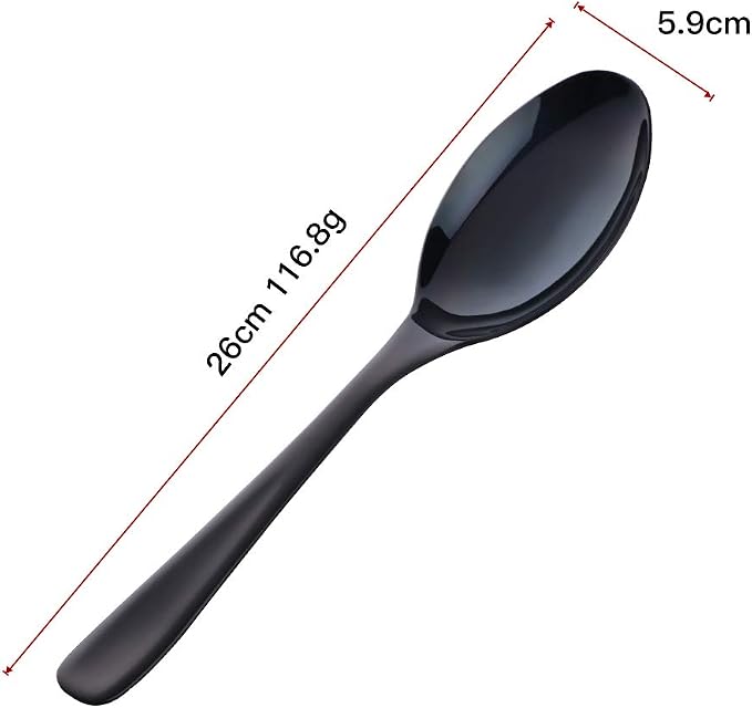 Buffet Serving Spoons, Stainless Steel 10 Inch Black Plated Server Set of 2, Large Salad Serverware Utensils, Dishwasher Safe