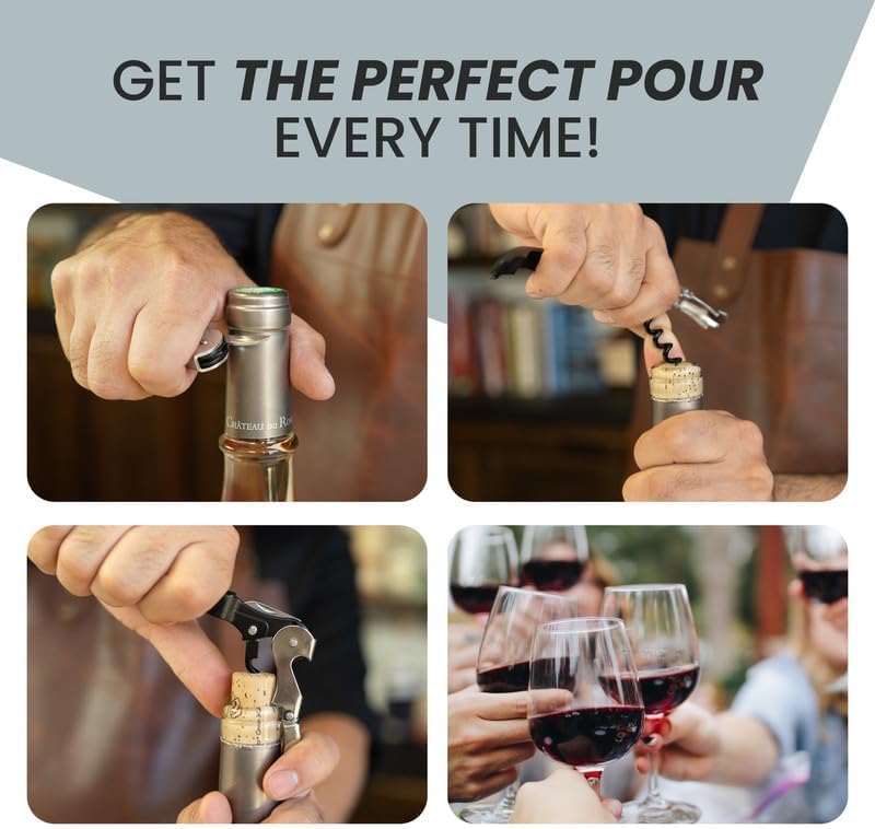 A Bar Above Manual Wine Bottle Opener and Corkscrew Wine Key with Foil Cutter and Bottle Cap Remover, Professional Waiters Corkscrew for Servers, Bartenders, and Home Use