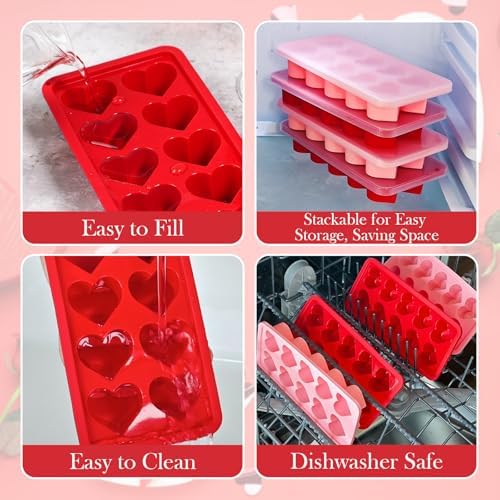 Webake 4-Pack Heart Ice Cube Trays with Lids, Silicone Valentine’s Heart-Shaped Molds for Chilling Whisky, Cocktails & Beverages, Also Ideal for Making Chocolate, Soap & Wax Melts