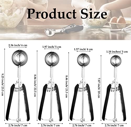 Yinder 4 Pcs Cookie Scoop Set Ice Cream Scooper Cookie Scoops for Baking Include 1/2 /3/4 Tbsp Stainless Steel Scooper with Trigger Release for Baking Cupcake Protein Balls Meatballs Muffin