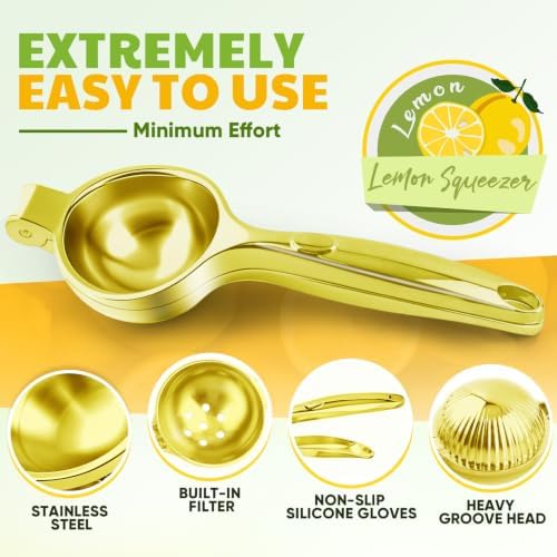 Lemon Squeezer Large, Lemon Squeezer Juicer Stainless Steel, Heavy Duty Manual Citrus Juicer Hand Press, Kitchen Tools Lime Squeezer Bar Tool, Easy to Clean Metal Lemon Hand Press