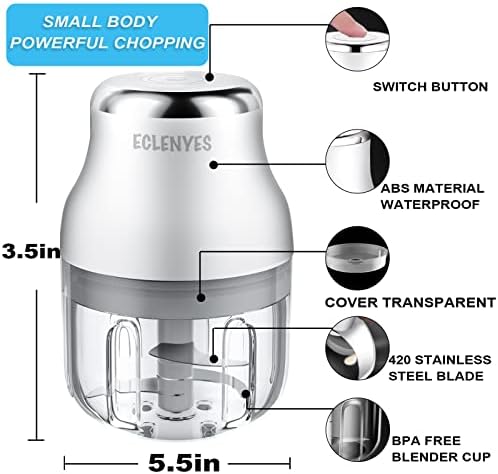 Garlic Chopper, Mini Food Processor, USB Rechargeable Mini Chopper, Powerful Garlic Crusher, Blender to Vegetable, Wireless Vegetable Chopper for Ginger, Chili, Fruit, Meat, etc（250ML）