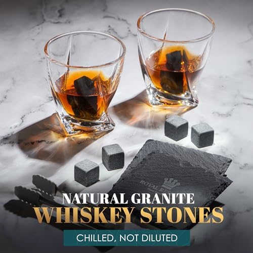 Whiskey Glasses Gift Set for Men, 2 Crystal Bourbon Glasses & Stones