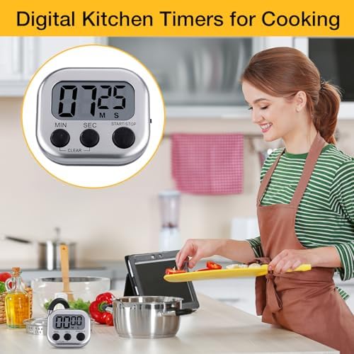 Leumoi 24 Pack Multi-Function Digital Timers with Magnetic Back, Large LCD Display, Loud Alarm, Count up & Countdown, Memory Function for Cooking, Classroom, Study, Exercise & Work(Sliver and Black)