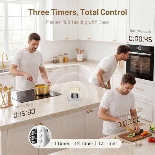 Digital Kitchen Timer for Cooking Magnetic Countdown Timers White