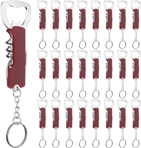Ziliny 24 Pcs Wine Bottle Opener Keychains Bulk Corkscrew, Red
