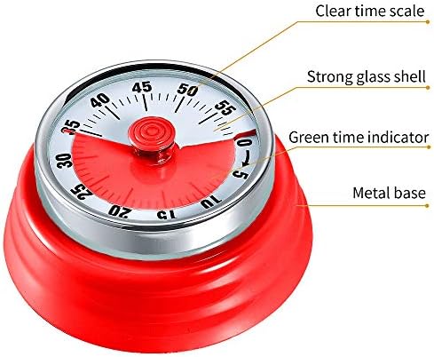 Kitchen Timer, Kitchen Countdown Cooking Timer Reminder No Battery Required Magnetic Time Management Timer Red