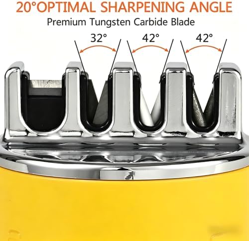 VIRO Compact Suction Kitchen Chef Knife Scissors Sharpener for Straight & Serrated Knives,4-Stage Knife Sharpening Tool Helps Repair and Restore Blades (Yellow)