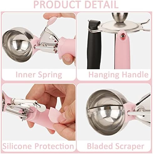 2 Pack Ice Cream Scoop Cookie Dough Scoop With Trigger Pink Handle for Cookie Dough Cupcake Batter Ice Cream Portion Control (Pink）