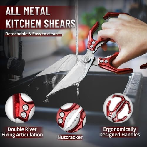 Dream Reach Heavy Duty Poultry Shears for Food with Red Ergonomic Handle