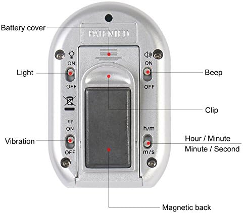 x-wlang 3-in-1 Alerts timer 1013 with vibration ,beep and flash.(kitchen timer ,medical timer,therapeutic timer), silver