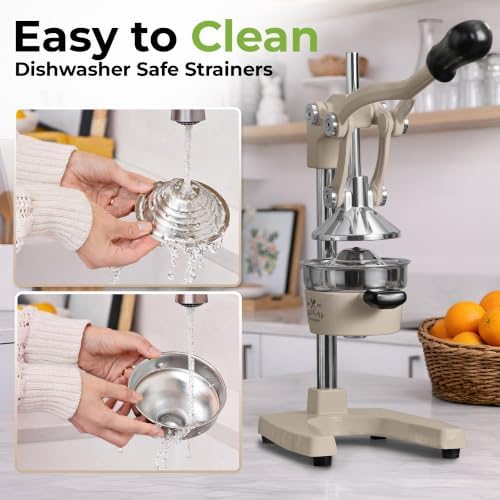 Zulay Kitchen Cast Iron Juicer - Heavy Duty Orange Juicer with Detachable Strainers for Easy Cleaning, Citrus Press for Citrus Fruits, Perfect for Bartenders, Juice Lovers & Health Enthusiasts