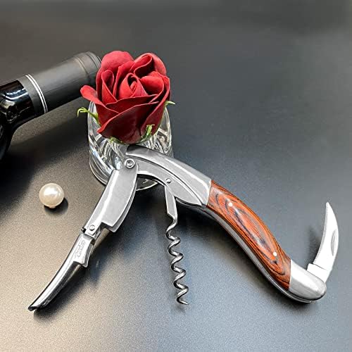 CORKAS Extravagant Professional Wine Key for Executive Waiter, Heavy Double Hinged Fulcrum Corkscrew Wine Opener with Premium Rosewood Handle and Foil Cutter, Great Birthday Gift for Sommelier, Waiter