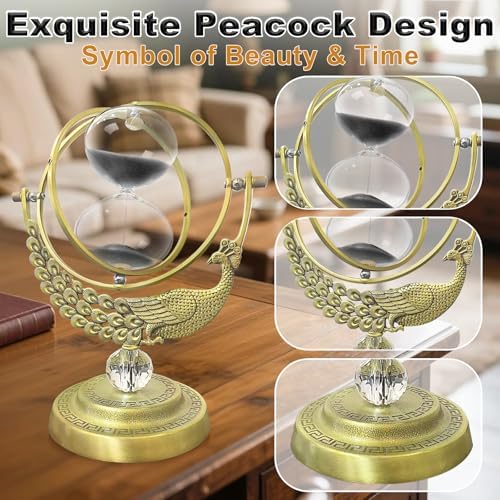Peacock Hourglass Sand Timer, Vintage Brass Hour Glass Sand Clock 60 Minute