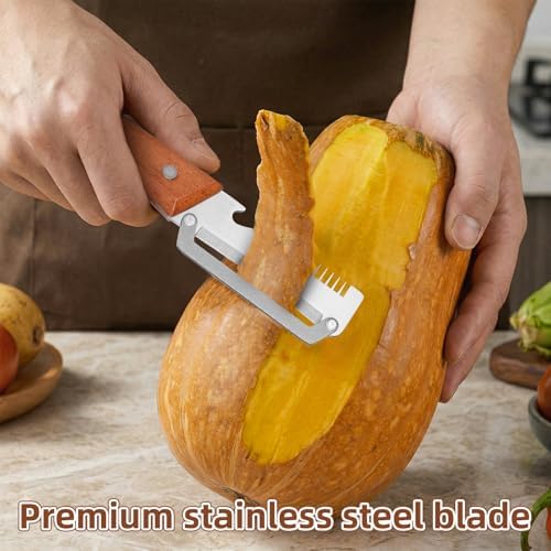 2026 Upgrade 3Pcs 3-in-1 Vegetable Peeler/Bottle Opener/Julienne Cutter | Thickened Stainless Steel Blade,Premium Wooden Handles for Potato/Carrot/Cucumber | Ideal for Kitchen Cooking & Camping