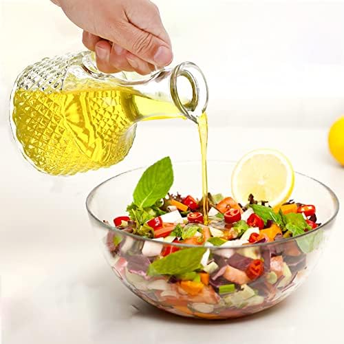 Frcctre 4 Pack Glass Oil and Vinegar Cruets Bottles, 13.5 Ounce Glass Olive Oil Dispenser Bottle with Handle and Cork, Soy Sauce Salad Dressing Syrup Liquid Dispenser for Kitchen