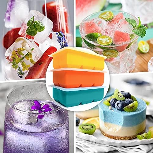 Excnorm Silicone Ice Cube Trays, 3‑Pack Large Square Molds with Lid