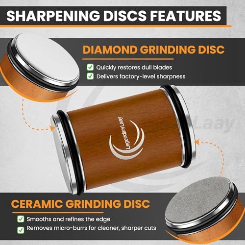 Rolling Knife Sharpener System Diamond & Ceramic Edge Honer for All Steel Types, Kitchen Blade Sharpening Tool with Dual 15/20 Magnetic Guides