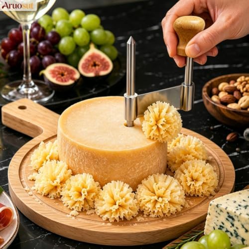 Cheese Curler Cheese Slicer Stainless Steel Blade & Wood Base for Home Restaurants Cafes Bakery Dessert Shops Charcuterie Boards, Parties & Gift
