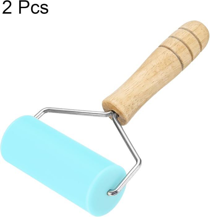 HARFINGTON 2pcs Rolling Pin 7.6" x 1.69" Silicone Roller Wood Handle Non-Stick Fondant Roller Dough Roller Rolling Pins for Baking Cookie Pastry Clay, Blue