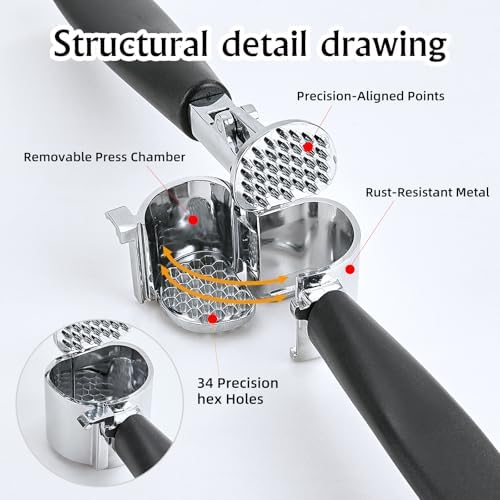 Garlic Press Mincer, Crusher Set with Removable Chamber - Ergonomic Handle, Dishwasher Safe, Easy to Clean for Kitchen, Cooking, Restaurants