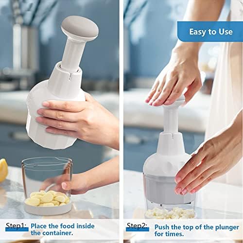 Pamperεd Chef Food Chopper, Vegetable Chopper, Onion Chopper, Garlic Chopper, Manual Hand Chopper For Vegetables Salads Onion Ginger Carrot Garlic Fruit Nuts, Dishwasher-safe, White, Easy to Clean